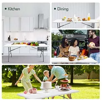 Lakhow Folding Table 6ft Plastic Folding Table Indoor & Outdoor for Picnic, Camping,BBQ and Party, with Powder Coated Steel Legs and Built in Carry Handle, White