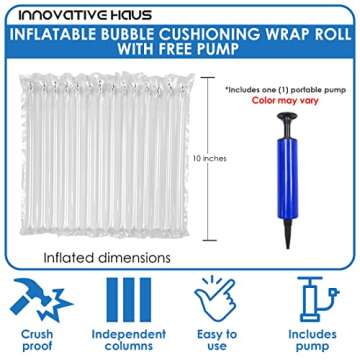 Innovative Haus 10 Inch x 144 Feet Inflatable Bubble Cushioning Wrap with Free Pump - Air Pillows fo...