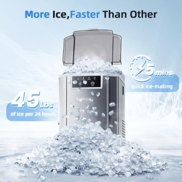 KaringBee Nugget Ice Maker Countertop - 45lbs/24H, 5mins Making Soft Chewable Pellet Ice - Self-Cleaning, Sonic Ice, Pebble Ice Machine for Home Kitchen,Office - Stainless Steel