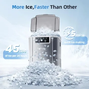 KaringBee Nugget Ice Maker Countertop - 45lbs/24H, 5mins Making Soft Chewable Pellet Ice - Self-Cleaning, Sonic Ice, Pebble Ice Machine for Home Kitchen,Office - Stainless Steel