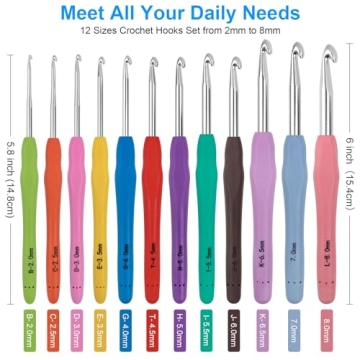 MECHEER 12 Sizes Crochet Hook Set with Ergonomic Handles