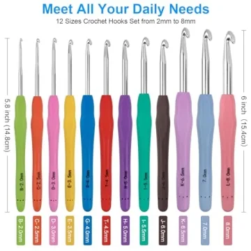MECHEER 12 Sizes Crochet Hook Set with Ergonomic Handles