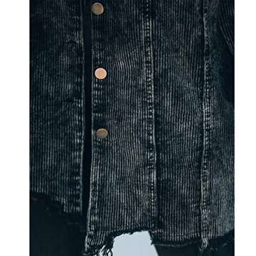 Hixiaohe Women's Casual Oversized Button Down Corduroy Shirt Jacket Coat Washed Retro Shacket (Black, Large)