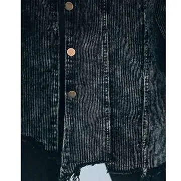 Hixiaohe Women's Casual Oversized Button Down Corduroy Shirt Jacket Coat Washed Retro Shacket (Black, Large)