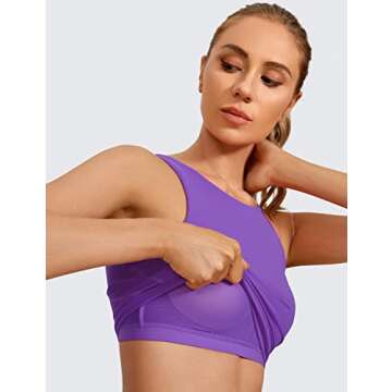 CRZ YOGA Butterluxe Womens High Neck Longline Sports Bra - U Back Padded Crop Workout Tank Top with Built in Pads Royal Lilac Small