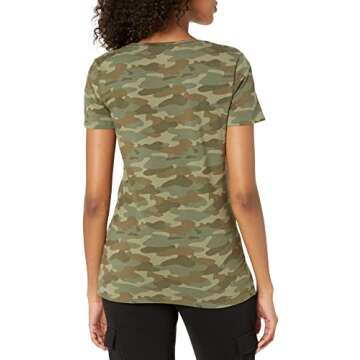 Amazon Essentials Women's Classic-Fit Short-Sleeve Crewneck T-Shirt, Pack of 2, Olive Camo/White Stripe, Large