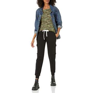 Amazon Essentials Women's Classic-Fit Short-Sleeve Crewneck T-Shirt, Pack of 2, Olive Camo/White Stripe, Large