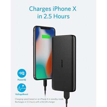 Anker PowerCore Lite 10000mAh, USB-C Input (Only), High Capacity Portable Charger, Slim and Light External Battery for iPhone, Samsung Galaxy, and More