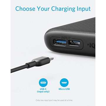 Anker PowerCore Lite 10000mAh, USB-C Input (Only), High Capacity Portable Charger, Slim and Light External Battery for iPhone, Samsung Galaxy, and More