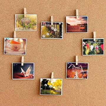 HQDeal Push Pins with Wooden Clips, 50 Pieces Thumbtacks Pushpins Paper Clips Clothespins for Cork Boards Notes Photos Display Wall Used in Offices Schools Public Place