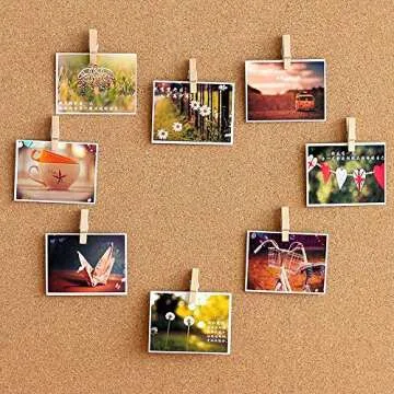 HQDeal Push Pins with Wooden Clips, 50 Pieces Thumbtacks Pushpins Paper Clips Clothespins for Cork Boards Notes Photos Display Wall Used in Offices Schools Public Place