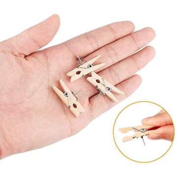 HQDeal Push Pins with Wooden Clips, 50 Pieces Thumbtacks Pushpins Paper Clips Clothespins for Cork Boards Notes Photos Display Wall Used in Offices Schools Public Place