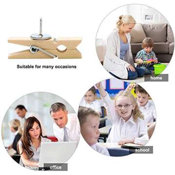 HQDeal Push Pins with Wooden Clips, 50 Pieces Thumbtacks Pushpins Paper Clips Clothespins for Cork Boards Notes Photos Display Wall Used in Offices Schools Public Place