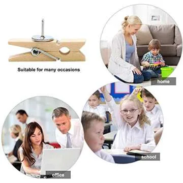 HQDeal Push Pins with Wooden Clips, 50 Pieces Thumbtacks Pushpins Paper Clips Clothespins for Cork Boards Notes Photos Display Wall Used in Offices Schools Public Place