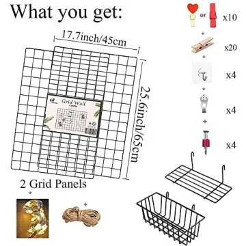 GBYAN Wire Wall Grid with Baskets Black Photo Grid Metal Wall Organizer for Wall Decoration, Picture Display, Memo Board
