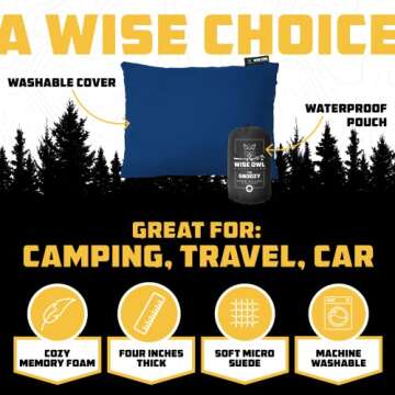 Wise Owl Outfitters Camping Pillow - Camping Essentials and Travel Pillow for Airplanes, Camping, an...