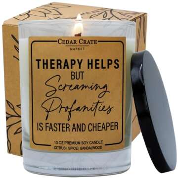 Funny Candle - Therapy Helps Profanity is Faster and Cheaper - Luxury Scented Soy Jar Candle, Gifts ...