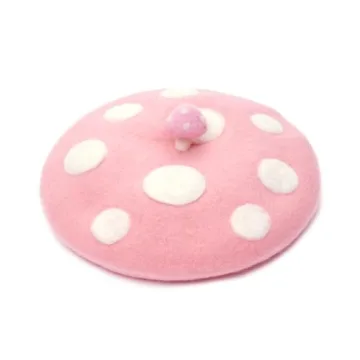 Mushroom Beret Handmade Wool Felt Vegetable Hat Men Women's Cosplay Cap Vintage Painter Beanies Pink