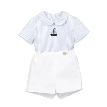 Twoflower Toddler Boys' Stylish Summer 2-Piece Outfit Set with Embroidery (1-6 Years)