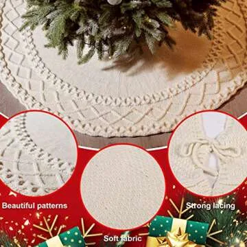 LASPERAL 48" Ivory White Crochet Christmas Tree Skirt