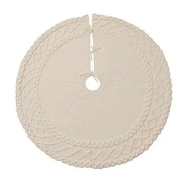 LASPERAL 48" Ivory White Crochet Christmas Tree Skirt