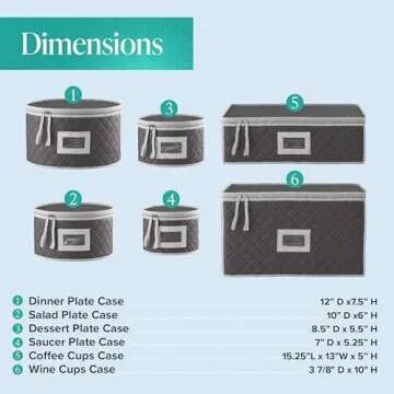 Woffit China Storage Containers - 6 Pack, Quilted Dinnerware & Stemware Set Bins for Packing Dishes and Glasses w/ 48 Felt Protectors - Christmas, Seasonal Storage