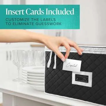 Woffit China Storage Containers - 6 Pack, Quilted Dinnerware & Stemware Set Bins for Packing Dishes and Glasses w/ 48 Felt Protectors - Christmas, Seasonal Storage