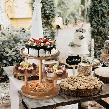 4 Tier Round Cupcake Tower Stand Wooden Cake Stand Rustic Cupcake Stand Cake and Cupcake Stand Combo Farmhouse Tiered Tray Decor Desert Stands Food Display Stands for Party