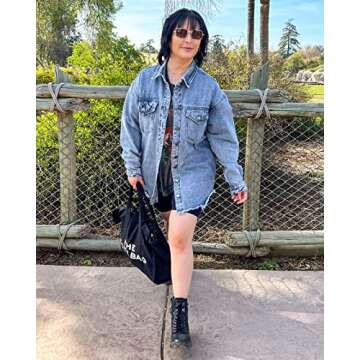 Vetinee Women's Jacket Oversized Boyfriend Thousand Oceans Blue Large Size 12 Size 14