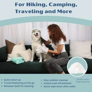 Injoya Pet Glove Wipes, Resealable Pack of 12 Pet Grooming Gloves, Dog Wipes Cleaning Deodorizing, Non-Toxic, Lick Safe, Mild Fresh Scent, Hypoallergenic, Moisturizing, Bath Alternative, Wrinkle Wipes