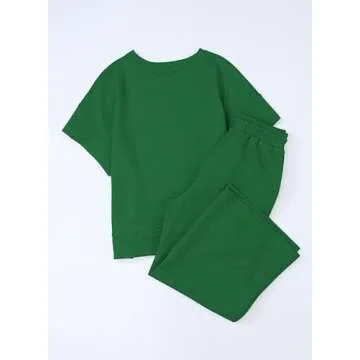 SHEWIN Women's Two 2 Piece Outfits Sweatsuit Lounge Sets for Women Short Sleeve Pullover Tops Casual Loose Pants Comfy Pajamas Tracksuit Set Fall Clothes for Women 2025 Green S