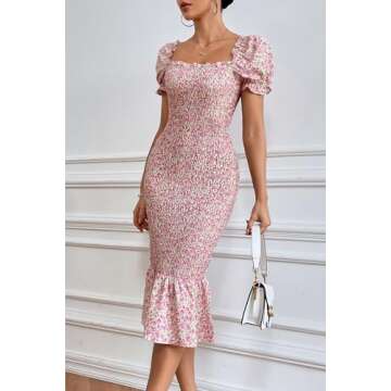 PRETTYGARDEN Women's Summer Floral Midi Bodycon Dress