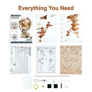 ROBOTIME ST003 Luminous Globe - Wooden 3D Puzzles for Adults with LED Light - Globe Model Building K...