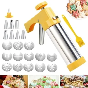 Stainless Steel Cookie Press Gun Kit - 13 Discs & 8 Nozzles Included