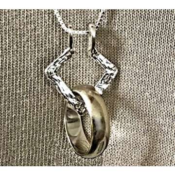 Geometric Ring Holder Necklace Made in USA by Ali C Art Handmade, Sterling Silver Keeper Jewelry, Wedding Engagement Anniversary Birthday Christmas Gift for Women Doctor Surgeon Nurse MD RN LVN Wife