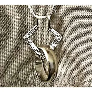 Geometric Ring Holder Necklace Made in USA by Ali C Art Handmade, Sterling Silver Keeper Jewelry, Wedding Engagement Anniversary Birthday Christmas Gift for Women Doctor Surgeon Nurse MD RN LVN Wife