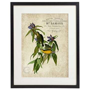 IDIOPIX Vintage Bird & Botanical Home Decor Wall Art Print Set of 4 Prints UNFRAMED No.1