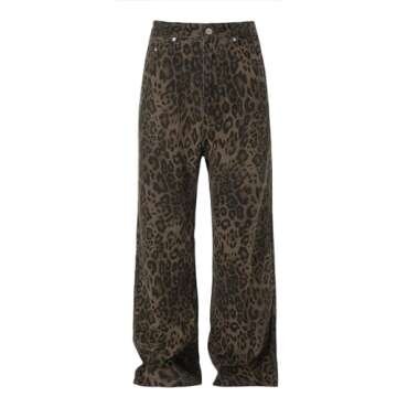 Leopard Print Baggy Jeans for Mens Hip Hop Loose fit Y2K Vintage Denim Pants Chic Street Style Wide Leg Jeans Pants (US, Alpha, Small, Regular, Regular, Mens Leopard Jeans)