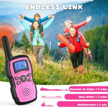 Wishouse Walkie Talkies for Kids Rechargeable with USB Charger 6000mAh Battery,Outdoor Camping Games with Flashlight Lanyard,Toys for Girls,Halloween Xmas Birthday Gift for Children 2 Pack Pink Purple