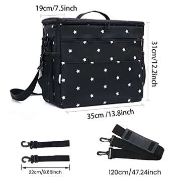 Orzbow XL Universal Stroller Organizer, Waterproof Large Baby Diaper Bag, Stroller Caddy Organizer with Cup Holder & Shoulder Strap, 4 Ways To Carry-Backpack, Shoulder, Messenger & Mom Handbag, Black