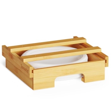 SpaceAid 9-inch Paper Plate Dispenser, Under Cabinet Bamboo Plates Holder, Kitchen Counter Vertical ...