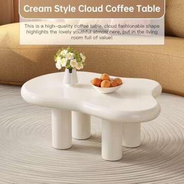 GraceNook 35.82" White Cloud Coffee Table, Modern Coffee Table with 4 Sturdy Support Legs, Small White Coffee Table, Round Edge,2.67" Thick Tabletop,Easy Match for Living Room, Bedroom, Balcony,Patio