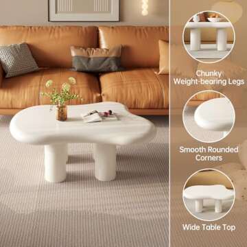 GraceNook 35.82" White Cloud Coffee Table, Modern Coffee Table with 4 Sturdy Support Legs, Small White Coffee Table, Round Edge,2.67" Thick Tabletop,Easy Match for Living Room, Bedroom, Balcony,Patio