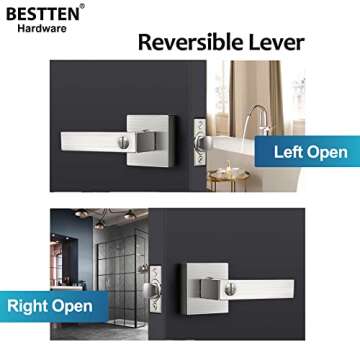 BESTTEN [5 Pack] Heavy Duty Square Privacy Door Lever Set, Nickel Keyless Door Handle, for Bedroom and Bathroom Door, Monaco Series