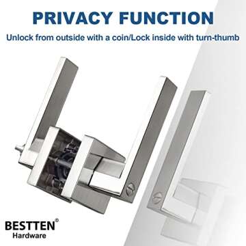 BESTTEN [5 Pack] Heavy Duty Square Privacy Door Lever Set, Nickel Keyless Door Handle, for Bedroom and Bathroom Door, Monaco Series