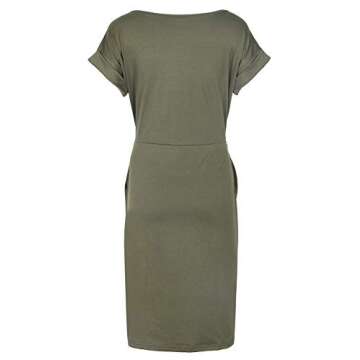 PALINDA Women's Striped Elegant Short Sleeve Wear to Work Casual Pencil Dress with Belt