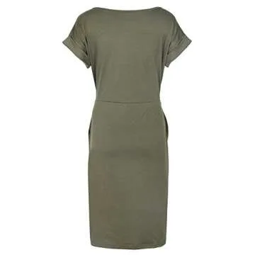 PALINDA Women's Striped Elegant Short Sleeve Wear to Work Casual Pencil Dress with Belt