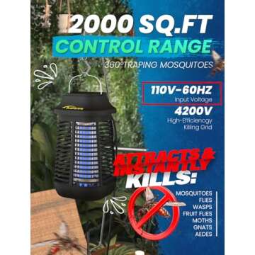 Bug Zapper 4200V for Outdoor and Indoor, 9.84 Ft Power Cord with Switch, Waterproof Electric Mosquit...