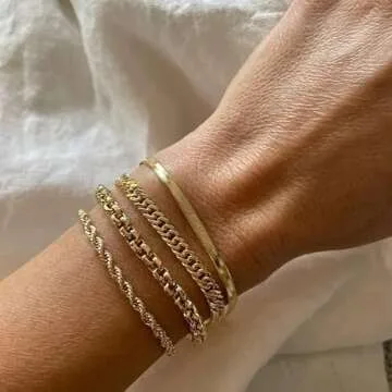 JECOMY Gold Bracelets for Women Gold Chain Bracelet Sets for Women 14K Gold Plated Dainty Link Paperclip Bracelets Cuba Stackable Layered Metal Link Bracelet Set Anklet Jewelry for Women