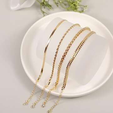 JECOMY Gold Bracelets for Women Gold Chain Bracelet Sets for Women 14K Gold Plated Dainty Link Paperclip Bracelets Cuba Stackable Layered Metal Link Bracelet Set Anklet Jewelry for Women